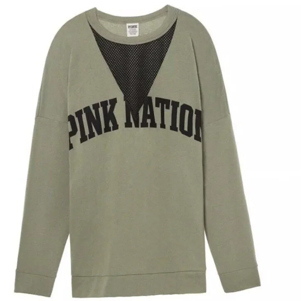 Victoria's Secret Pink Nation Campus Crew Mesh V-Neck Sweatshirt - Picture 4 of 14